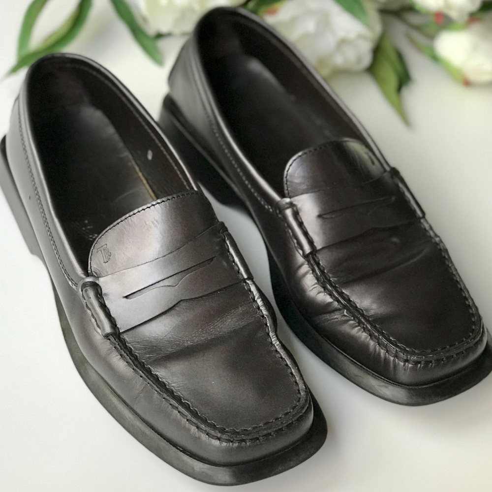 Tod's Dark Brown Leather Penny Loafers